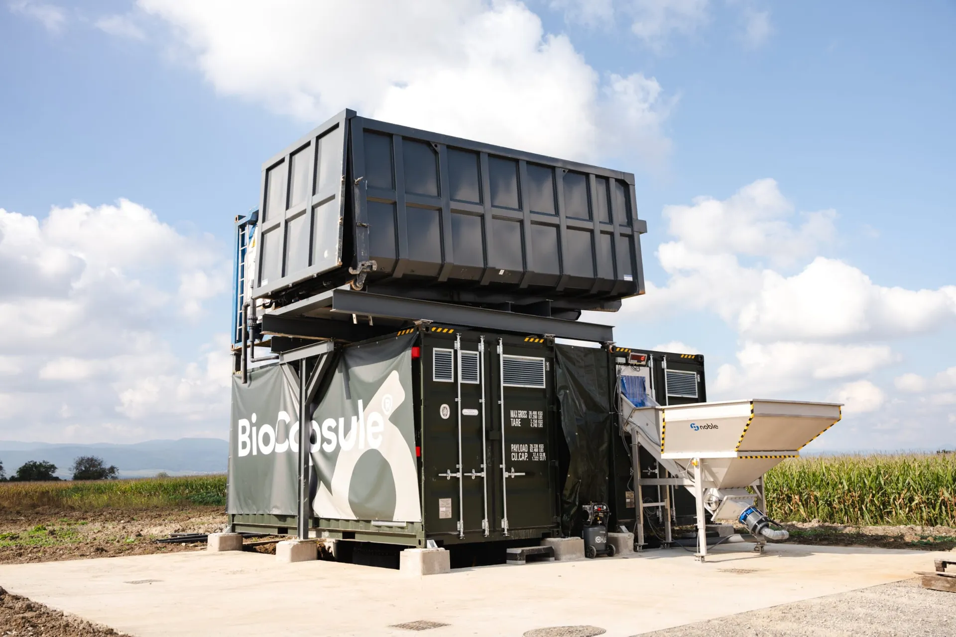 The BioCapsule organic waste valorization unit installed in a field