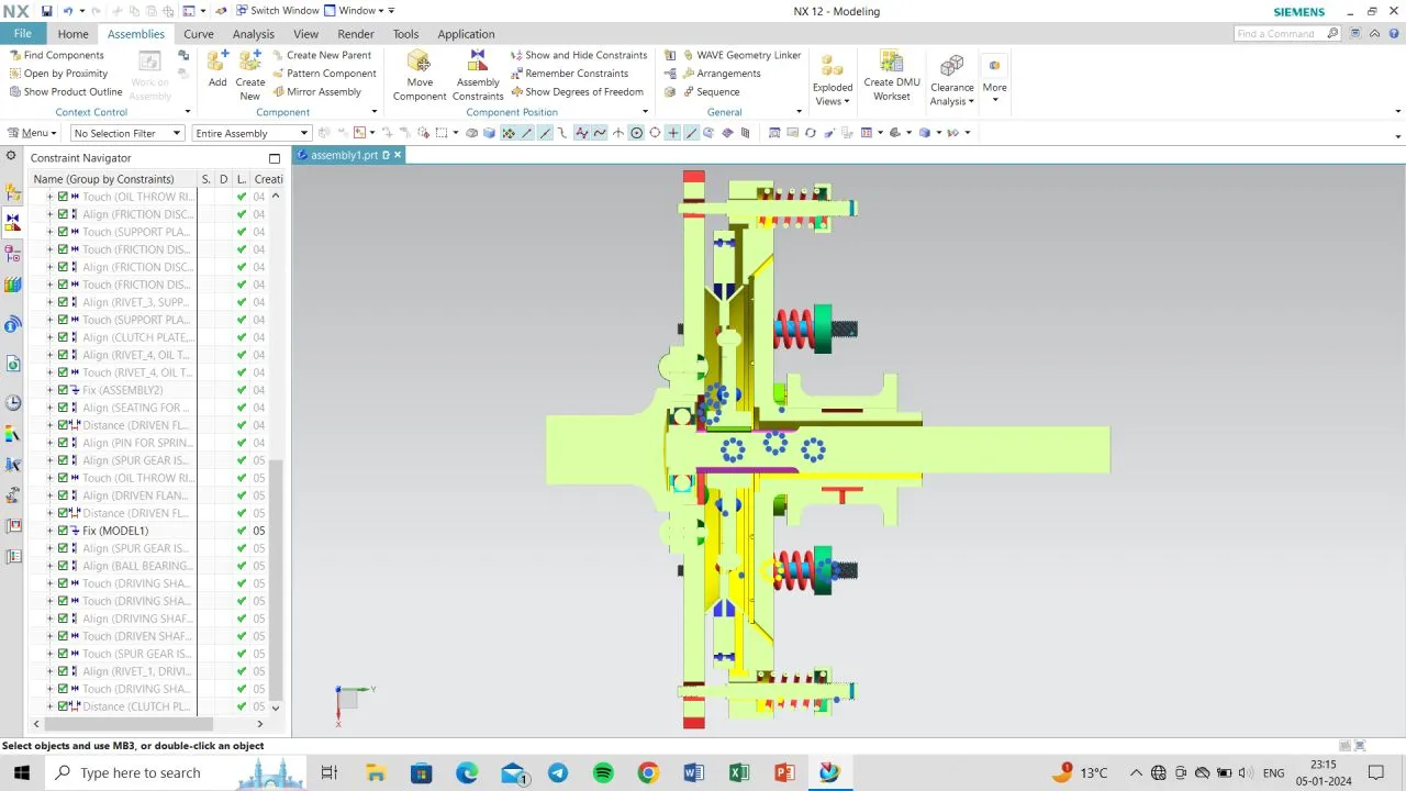 Sectioned assembly — internal bore, bearings, and spring arrangement