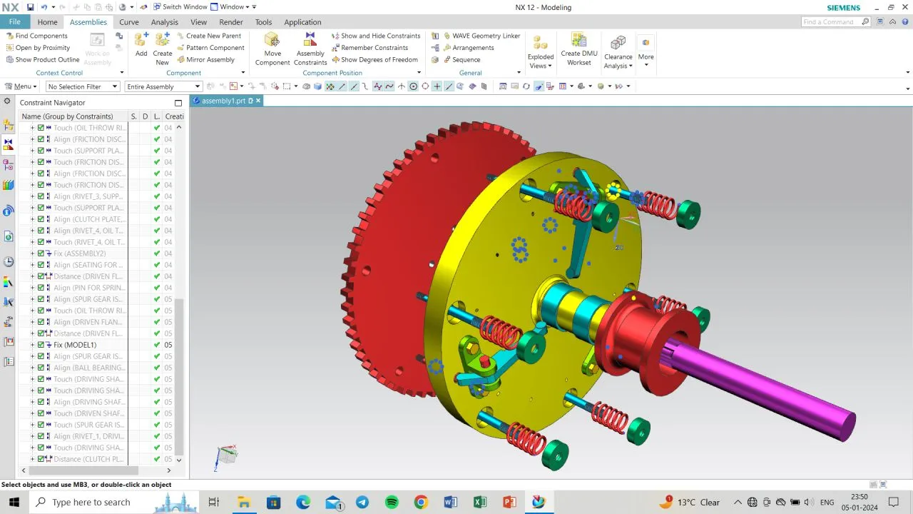 Isometric view — driving shaft and clutch plate assembly