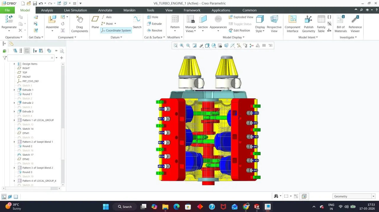 Cylinder head cutaway — valve train and camshaft detail